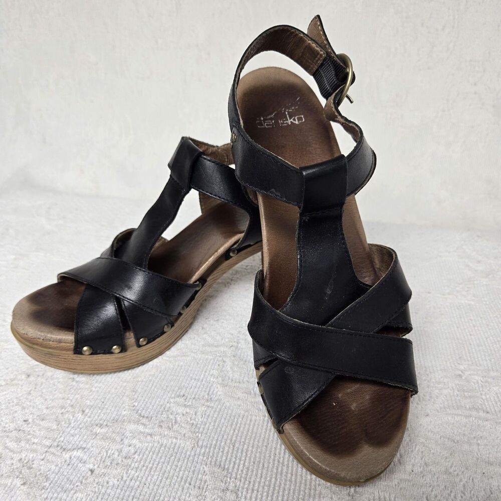 Dansko Strappy Black Leather Heels 39 Boho Festival Coachella Boho Hippie Y2K 00